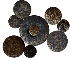 Urbane Hide | Abstracte Cirkelvormige Metalen Wanddecoratie | 76x81 cm | 3D Wandbord | Zwart & Goud Muurdecoratie | Moderne Woonkamer Versiering