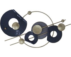 Urbane Hide | Abstracte Marineblauwe & Gouden Accenten Wanddecoratie | 50.8x91.4 cm | Geometrisch Ontwerp | Metalen Wandbord | Moderne Woonkamer Decoratie