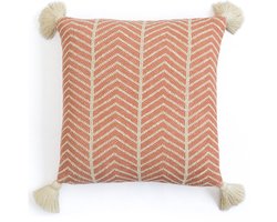 Urbane Hide Aceline Gebreide Kussenhoes - 45x45 cm - 100% Katoen - Sierkussenhoes Dusty Coral - Trendy Woonaccessoire (Zonder Binnenkussen)