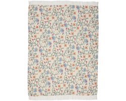 Urbane Hide | Artistieke Geborduurde Bloemen Plaid | Sierplaid | 130x170cm | plaid met Kwastje |100% Polyester | Crème