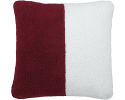Urbane Hide Christmas Duo Kussenhoes - 45x45 cm - Zacht Sherpa Fleece - Sierkussenhoes Wit & Rood - Sfeervolle Kerstdecoratie - Met Rits - Zonder Binnenkussen)