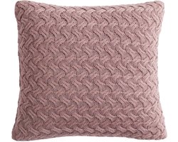 Urbane Hide Criss Cross Gebreide Kussenhoes - 45x45 cm - 100% Katoen - Sierkussenhoes Poederige Mauve - Romantisch Woonaccessoire (Zonder Binnenkussen)