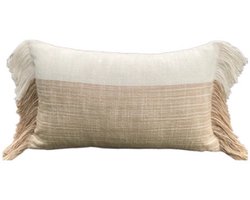 Urbane Hide | Gouden Duin met Franjes | Kussenhoezen | Kussenhoes | Kussenhoesjes | 30x50 cm | Katoen | Beige en Crème | Met Rits | Sierkussen | Zonder binnenkussen