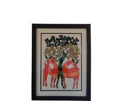 Urbane Hide | Handgemaakt Gond Art Schilderij | Polystyreen Lijst | 38x48 cm | Schilderij | Wanddecoratie | Wonen | Woonaccessoires