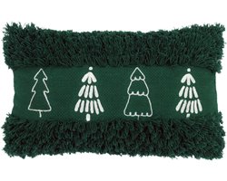Urbane Hide | Kerst | Kussenhoezen | Kussenhoes | Kussenhoesjes | Christmas | Kerstbomen met franjes Design | 30x50 cm | Katoen & Acryl | Donkergroen & Wit | Zonder binnenkussen