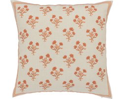 Urbane Hide | Kussenhoezen | Kussenhoes | Kussenhoesjes | Sierkussen | 50x50 cm | Bloemen | Katoen en acryl | Beige met oranje | Zonder binnenkussen