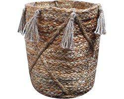 Urbane Hide | Opbergmand | Handgevlochten Decoratieve Mand met Diamantpatroon & Kwastjes | Plantenmand | 100% Natuurlijke Jute | Bruin | Ø30xH25 cm