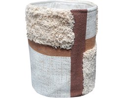 Urbane Hide | Opbergmand | Handgeweven Decoratieve Mand met Textuur Blokpatroon | Ronde Organizer | Beige & Bruin | Ø25xH30 cm | 100% Katoen