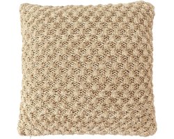 Urbane Hide Popcorn Gebreide Kussenhoes - 45x45 cm - 100% Katoen - Sierkussenhoes Khaki - Stoer Woonaccessoire (Zonder Binnenkussen)