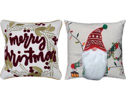 Urbane Hide | Set van 2 Kerst Kussenhoezen | Kussenhoes | Kussenhoesjes | Christmas | 45x45 cm | Katoen | Merry Christmas | Kabouters | Zonder binnenkussen