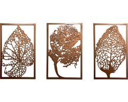 Urbane Hide | Set van 3 Metalen Blad Wanddecoraties | 40x50 cm | Natuur-Inspiratie | 3D Wandbord | Koperkleurige Muurdecoratie | Woonkamer & Hal