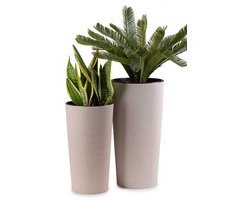 Urbanika Eco Wood - Bloempot - Wit gespikkeld - Modern design - Lichtgewicht - Met verticale strepen