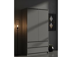 UrbanLine Luxe 2-Deurs Kledingkast 90 cm met Laden en Kledingstang – Grafietgrijs – 180 cm Hoog - House&Garden