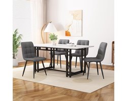 UrbanLuxe Moderne Eetkamerset 120x70 cm – Eettafel met 4 Donkergrijze Linnen Stoelen en Zwarte Metalen Poten, Rechthoekige Keukentafel voor 4 Personen, Compact en Stijlvol – Novihome