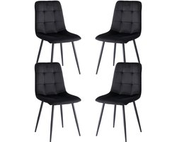 UrbanSelect Eetkamerstoelen - Stoel - Eetstoel - Set van 4 - Stabiel en duurzaam materiaal - Zachte bekleding - Stof - Zwart