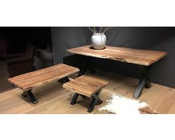 UrbanSofa Boomstam Hoektafel Live Edge – 60 x 60 CM - X vormig onderstel - Large - Zwart