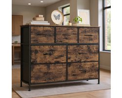 UrbanStyle Ladekast met 7 Lades – Industrieel Dressoir Opbergkast 99 cm – Vintage Hout & Zwart – Multifunctionele Kast voor Slaapkamer, Woonkamer, Hal of Kantoor – NoviHome