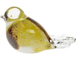 Urn Vogel - As Gedenkstuk - Herinnering bewaren - Handgemaakt Kristalglas - 30 ml - Geel Bruin Wit
