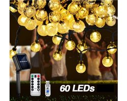 USB Lichtsnoer 60 LEDs Ø 2 cm multicolor - solar zonne-energie - 10 meter - afstandsbediening 8 standen en dimfunctie - IP65 - buiten en binnen verlichting - tuinverlichting - feestverlichting - partyverlichting - sfeerverlichting