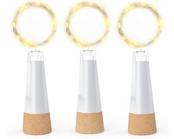 USB-oplaadbare LED Flesverlichting met Kurk - Warm Wit - 2 m - 3-Pack met 20 Lampjes - Voor Decoratie van Flessen