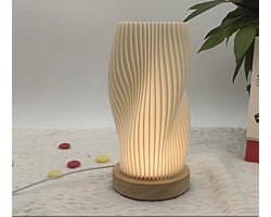 USB-oplaadbare tafellamp - 3D-geprinte dimbare nachtlamp met houten voet, geschikt voor nachtkastjes in de slaapkamer, bruiloften, feesten, evenementen op het terras, binnen- en buitenlocaties.