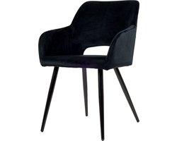 Usuals - Jesper Eetkamerstoel - Velvet - Zwart - Zithoogte 48cm x Zitbreedte 40cm - Vintage