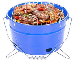 Uten Emmer mini bbq houtskool - Barbecue houtskool - Houtskoolbarbecues - Camping barbecues- Barbeque - Grilloppervlak (L x B) 27.5 x 27.5 cm - Blauw