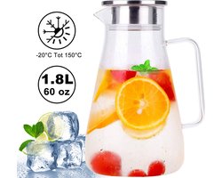 Uten Karaf van glas - Waterkan - Met deksel - Waterkaraf voor Fruitwater - Multifunctionele Decanteer Karaf - 1.8L liter - Schenkkan - Glas en RVS