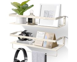 Uten Wandplank - Muurplank - Planchet - Wandrekje - Wandplankje - Wandrek - Zwevend - Industrieel - Metaal - Witte coating met goudkleurige adertjes - 2 Planken - L 40 (4 Kleuren)