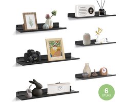 Uten Wandplank - set van 6 - Muurplank - Planchet - Wandrekje - Wandplankje - Wandrek - Zwevend - Industrieel - Metaal - Zwart coating met Zilverkleurige adertjes