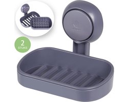 Uten Zeepbakje met Zuignap - Zeephouder - Badkamer Accessoires - 2 Lagen - Hangend of Staand - Grijs