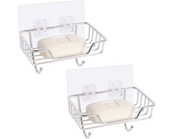 Uten Zeepbakje - Zeephouder met Ophanghaken - Zonder Boren - Zeepschaaltje 2 stuks - Douche - Badkamer - Keuken - Toilet - RVS