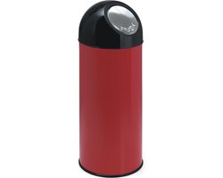 V-part - Afvalbak met pushdeksel 55 ltr - Steel Stainless steel - rood, zwart