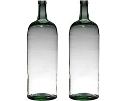 Vaas - 2x - fles vorm - transparant - B19 x H60 cm - glas - stijlvolle flessen bloemenvaas - Bloemen/takken vaas