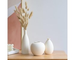 Vaas, beige, boho-vazen, set van 3, voor hazenstaart, gras, pampasgras, gedroogde bloemen, moderne decoratieve vaas van keramiek, rustieke boerderij, huisdecoratie, beige