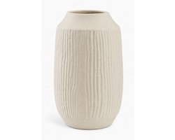 Vaas Dolomiet Off-White – Geribbeld & Gespikkeld Design – Ø21 x H33 cm – Hoge Decoratieve Bloemenvaas voor Grote Boeketten