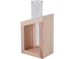 Vaas Houten Standaard - Glazen Pot - Planten Presenteren - Hydroponisch Ontwerp - Diverse Maten - Natuurlijk Hout