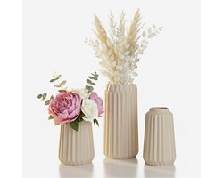 Vaas keramiek - set van 3 - 20 cm - 15 cm - 10 cm - beige