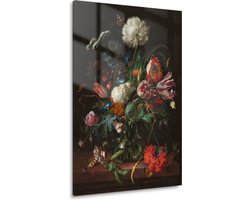 Vaas met bloemen - Jan Davidsz. de Heem glasschilderij - Bloemen muurdecoratie - Schilderijen glas Natuur - Woonkamer decoratie industrieel - Plexiglas schilderijen - Kunst aan de muur acrylglas 60x90 cm