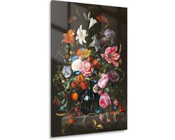 Vaas met bloemen - Jan Davidsz. de Heem muurdecoratie - Bloemen glasschilderij - Glas schilderijen Oude meesters - Landelijke schilderijen - Schilderij acrylglas - Muur kunst acrylglas 80x120 cm