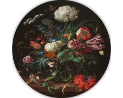 Vaas met bloemen - Jan Davidsz. de Heem muurdecoratie rond - Bloemen wandbord - Muurdecoratie rond Natuur - Landelijk schilderij - Aluminium schilderij - Wanddecoratie slaapkamer muurcirkel aluminium 100x100 cm