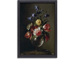 Vaas met bloemen - Juan de Arellano wanddecoratie - Bloemen schilderij - Schilderij op canvas Natuur - Muurdecoratie klassiek - Canvas met baklijst keuken - Kunst aan de muur canvas met baklijst 50x70 cm