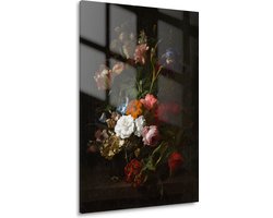 Vaas met bloemen - Rachel Ruysch schilderij - Bloemen schilderij - Schilderij op glas Oude meesters - Muurdecoratie kinderkamer - Acrylglas schilderij - Decoratie woonkamer acrylglas 50x75 cm