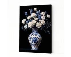 Vaas met rozen - Interieurdecoratie - Design aan de muur - Canvas schilderij - 100x150 cm