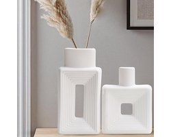 Vaas rustiek Home Decor Simple Scandinavian Bohemian stijl, keramische vaas 2 stuks set voor woonkamer, boekenkast, tafel, boekenkast, open haard plank en ingang decoratieve vaas (wit)