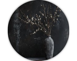 Vaas schilderij rond - Object rond schilderij - Wandpaneel Takken - Wanddecoratie landelijk - Schilderij rond - Kunstwerk muurcirkel forex 60x60 cm