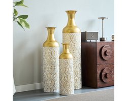 Vaas Set 3-delig - Grote Deko Vazen - Bloemenpatroon - Plantenpotten voor Planten - Woonkamer, Gang & Kantoor - Metaal - Goud