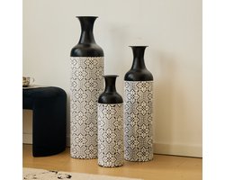 Vaas Set 3-delig - Grote Deko Vazen - Geometrisch Patroon - Plantenpotten voor Planten - Woonkamer, Gang & Kantoor - Metaal - Goud