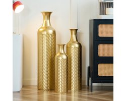 Vaas Set 3-delig - Grote Deko Vazen - Structuurpatroon - Plantenpotten voor Planten - Woonkamer & Gang - Metaal - Goud