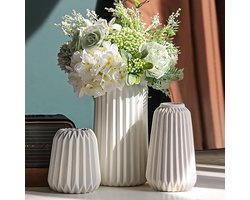 Vaas Set van 3 Wit Keramische Vazen - Boho Nordic Minimalisme - Moderne Woondecoratie - Kantoor Entree - Woonkamer Tafeldecoratie